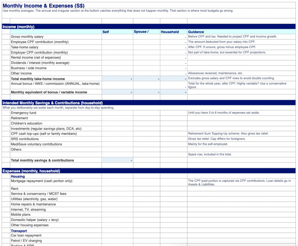 finsnap monthly income and expenses